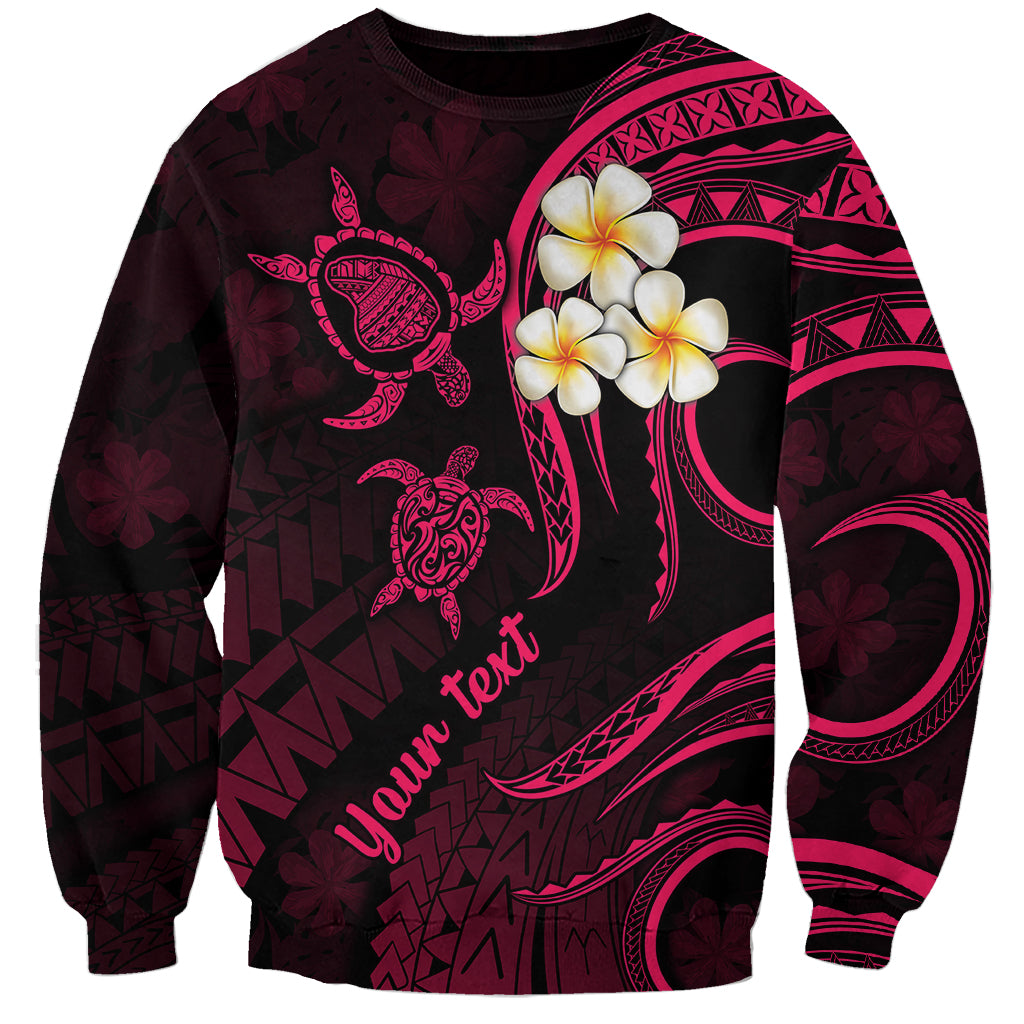Personalised Lanai Hawaii Sweatshirt Polynesian Tattoo and Pacific Plumeria Pink Vibe - Wonder Print Shop