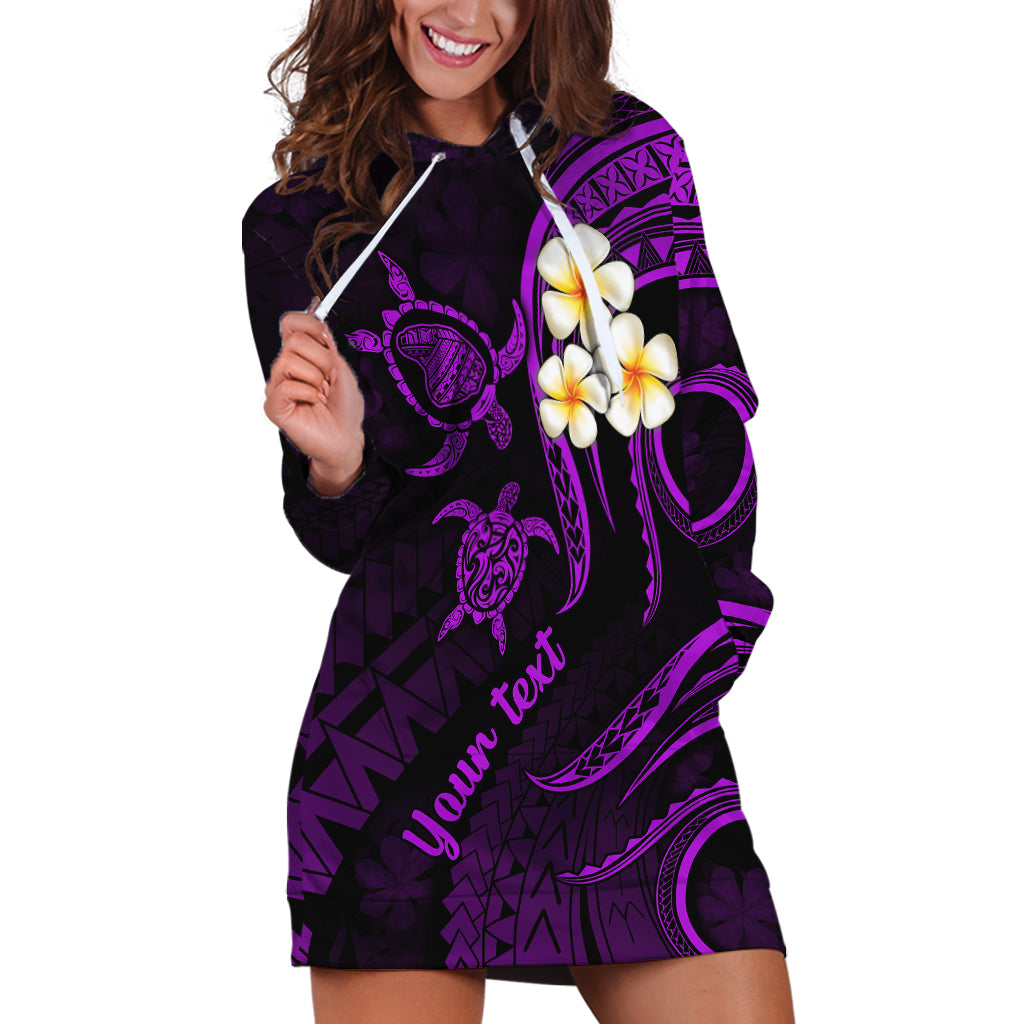 Personalised Lanai Hawaii Hoodie Dress Polynesian Tattoo and Pacific Plumeria Purple Vibe - Wonder Print Shop