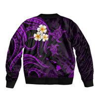 Personalised Lanai Hawaii Sleeve Zip Bomber Jacket Polynesian Tattoo and Pacific Plumeria Purple Vibe - Wonder Print Shop
