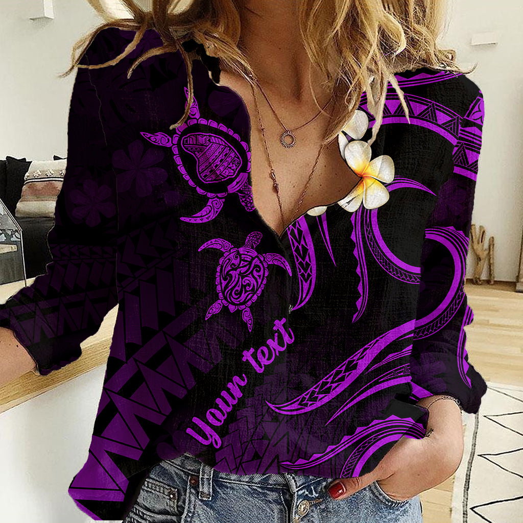 Personalised Lanai Hawaii Women Casual Shirt Polynesian Tattoo and Pacific Plumeria Purple Vibe - Wonder Print Shop