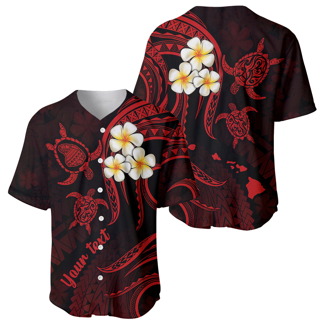 Personalised Lanai Hawaii Baseball Jersey Polynesian Tattoo and Pacific Plumeria Red Vibe LT9 - Wonder Print Shop