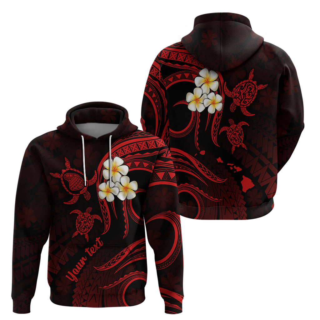Personalised Lanai Hawaii Hoodie Polynesian Tattoo and Pacific Plumeria Red Vibe - Wonder Print Shop
