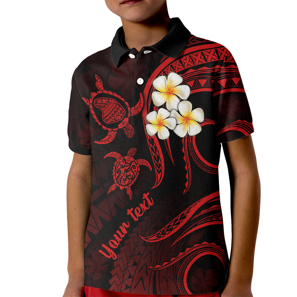 Personalised Lanai Hawaii Kid Polo Shirt Polynesian Tattoo and Pacific Plumeria Red Vibe - Wonder Print Shop