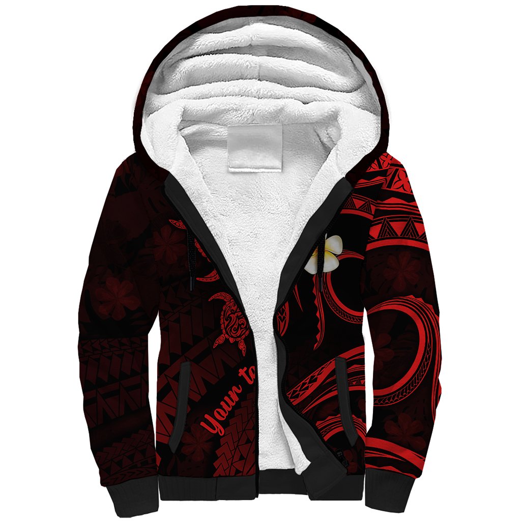 Personalised Lanai Hawaii Sherpa Hoodie Polynesian Tattoo and Pacific Plumeria Red Vibe - Wonder Print Shop