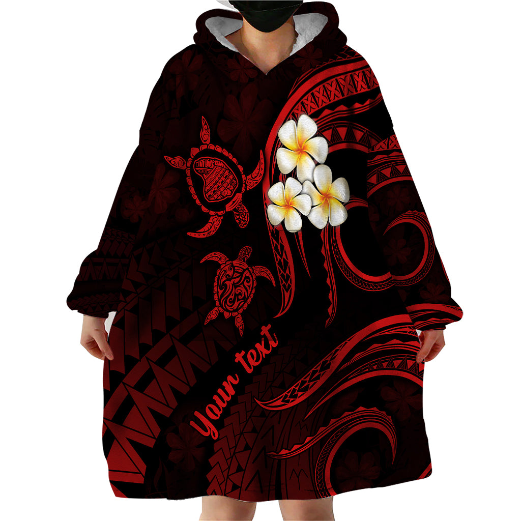 Personalised Lanai Hawaii Wearable Blanket Hoodie Polynesian Tattoo and Pacific Plumeria Red Vibe - Wonder Print Shop