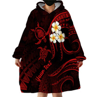 Personalised Lanai Hawaii Wearable Blanket Hoodie Polynesian Tattoo and Pacific Plumeria Red Vibe - Wonder Print Shop