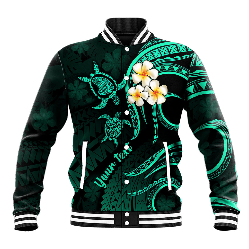 Personalised Lanai Hawaii Baseball Jacket Polynesian Tattoo and Pacific Plumeria Turquoise Vibe LT9 - Wonder Print Shop