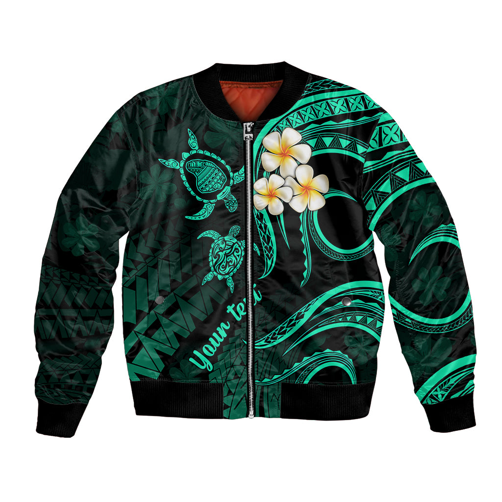 Personalised Lanai Hawaii Bomber Jacket Polynesian Tattoo and Pacific Plumeria Turquoise Vibe LT9 - Wonder Print Shop