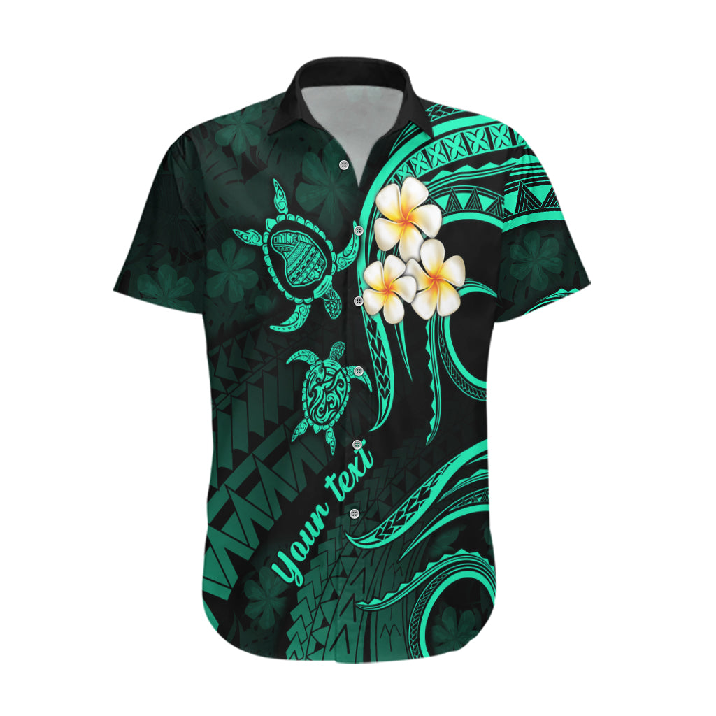 Personalised Lanai Hawaii Hawaiian Shirt Polynesian Tattoo and Pacific Plumeria Turquoise Vibe - Wonder Print Shop