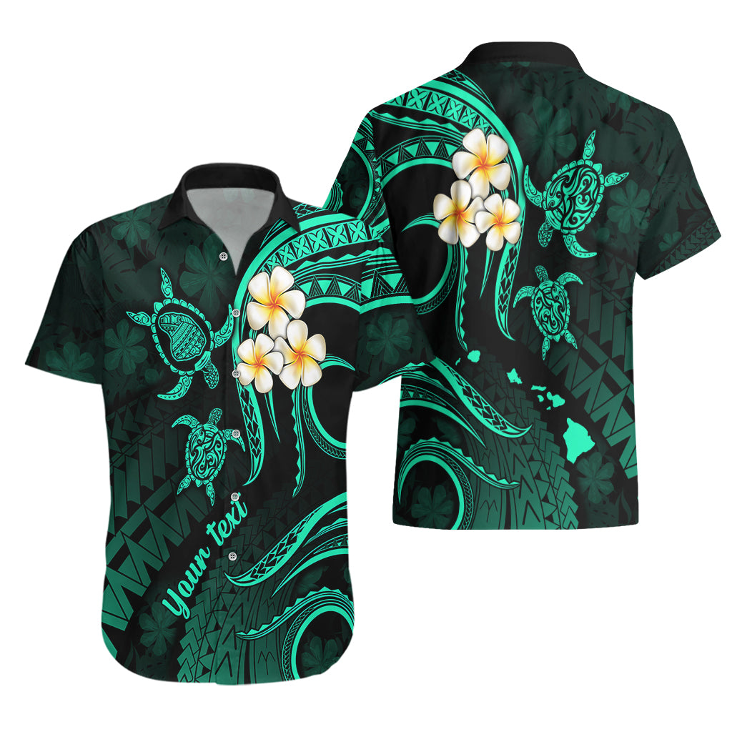 Personalised Lanai Hawaii Hawaiian Shirt Polynesian Tattoo and Pacific Plumeria Turquoise Vibe - Wonder Print Shop