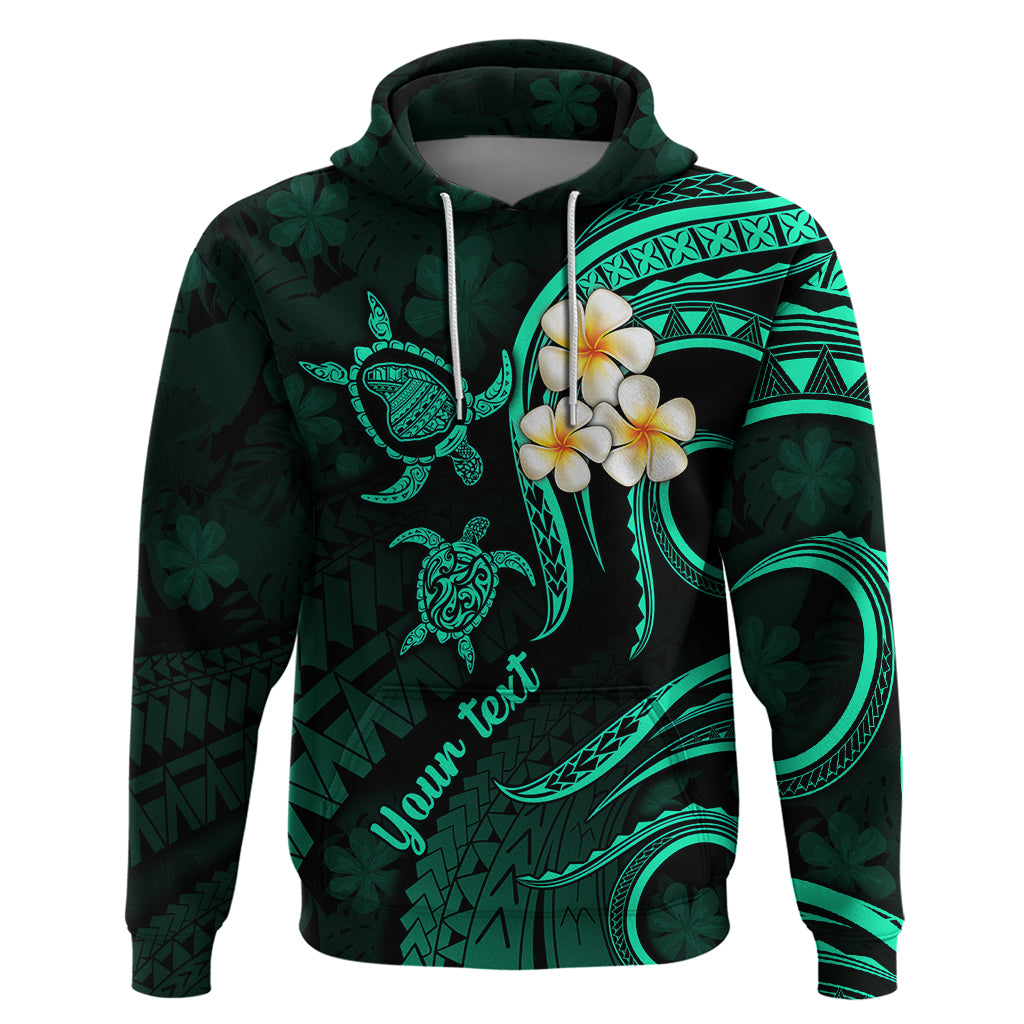 Personalised Lanai Hawaii Hoodie Polynesian Tattoo and Pacific Plumeria Turquoise Vibe - Wonder Print Shop
