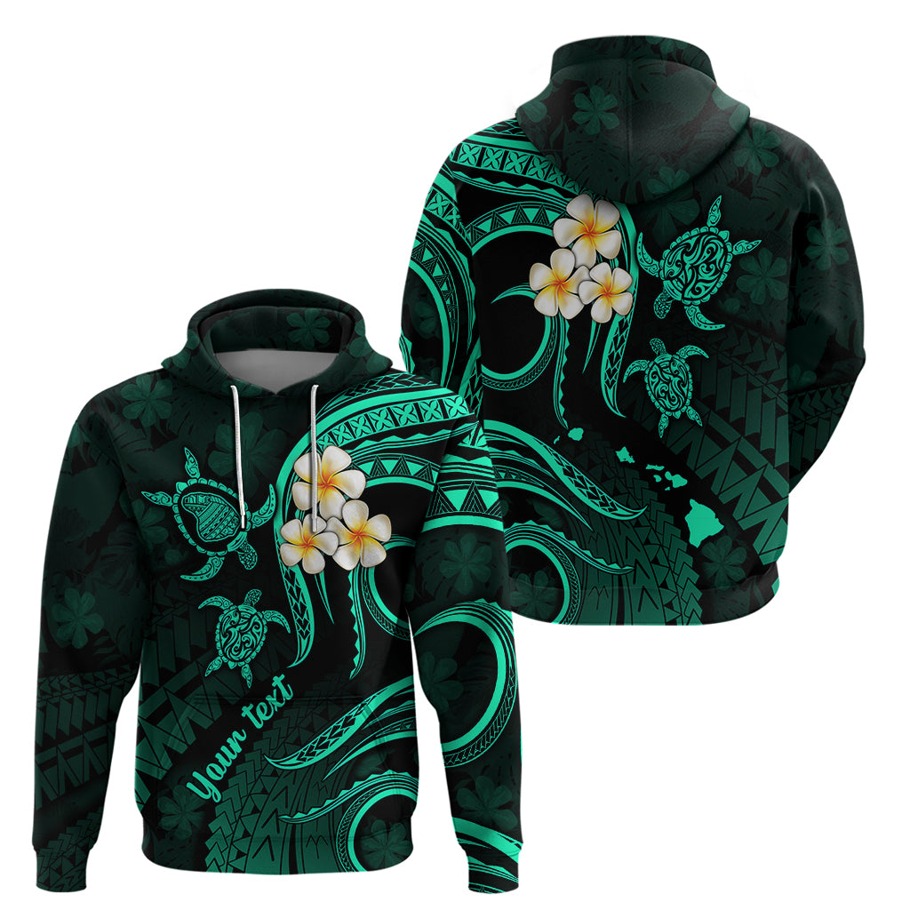 Personalised Lanai Hawaii Hoodie Polynesian Tattoo and Pacific Plumeria Turquoise Vibe - Wonder Print Shop