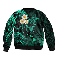 Personalised Lanai Hawaii Sleeve Zip Bomber Jacket Polynesian Tattoo and Pacific Plumeria Turquoise Vibe - Wonder Print Shop