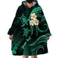 Personalised Lanai Hawaii Wearable Blanket Hoodie Polynesian Tattoo and Pacific Plumeria Turquoise Vibe - Wonder Print Shop