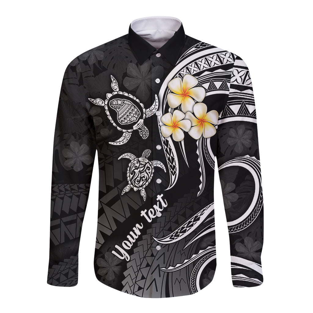 Personalised Lanai Hawaii Long Sleeve Button Shirt Polynesian Tattoo and Pacific Plumeria White Vibe - Wonder Print Shop