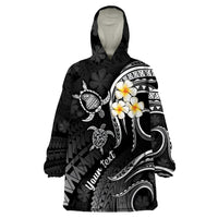 Personalised Lanai Hawaii Wearable Blanket Hoodie Polynesian Tattoo and Pacific Plumeria White Vibe - Wonder Print Shop