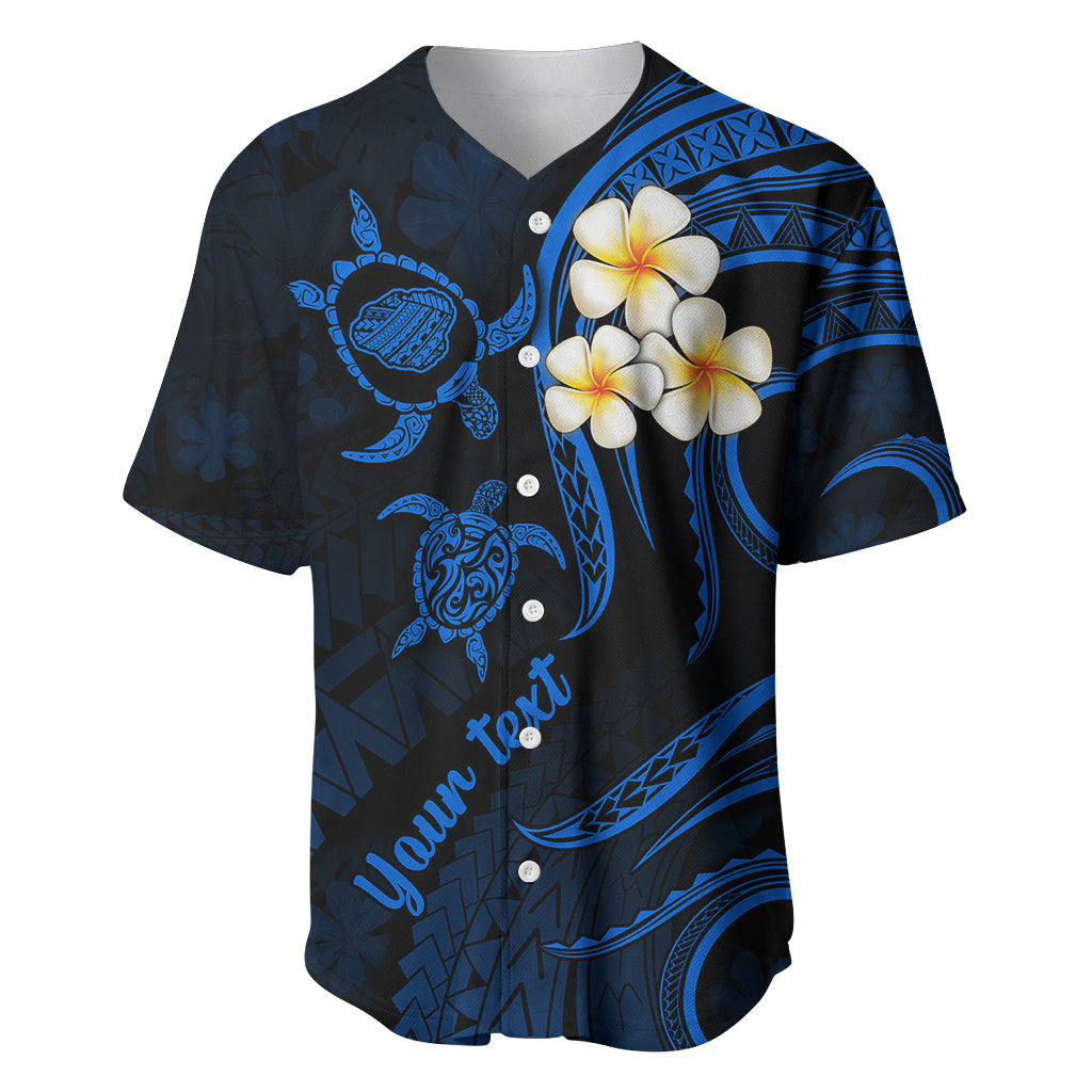 Personalised Kauai Hawaii Baseball Jersey Polynesian Tattoo and Pacific Plumeria Blue Vibe LT9 - Wonder Print Shop