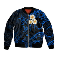 Personalised Kauai Hawaii Bomber Jacket Polynesian Tattoo and Pacific Plumeria Blue Vibe LT9 - Wonder Print Shop