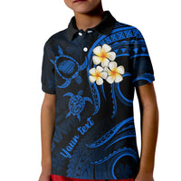 Personalised Kauai Hawaii Kid Polo Shirt Polynesian Tattoo and Pacific Plumeria Blue Vibe - Wonder Print Shop