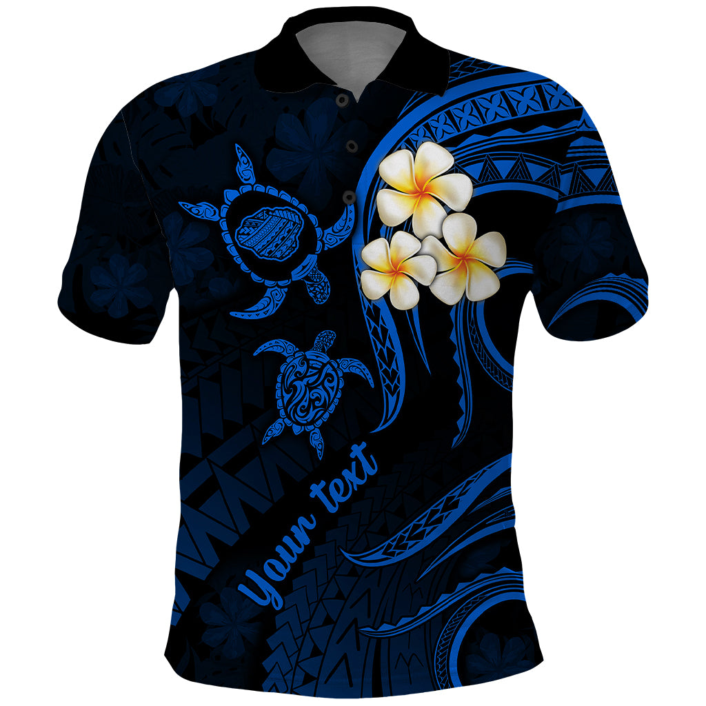 Personalised Kauai Hawaii Polo Shirt Polynesian Tattoo and Pacific Plumeria Blue Vibe - Wonder Print Shop