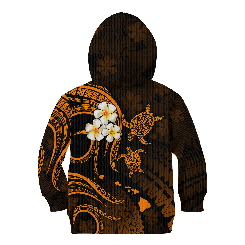 Personalised Kauai Hawaii Kid Hoodie Polynesian Tattoo and Pacific Plumeria Gold Vibe - Wonder Print Shop