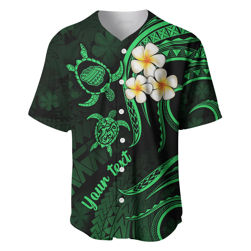 Personalised Kauai Hawaii Baseball Jersey Polynesian Tattoo and Pacific Plumeria Green Vibe LT9 - Wonder Print Shop