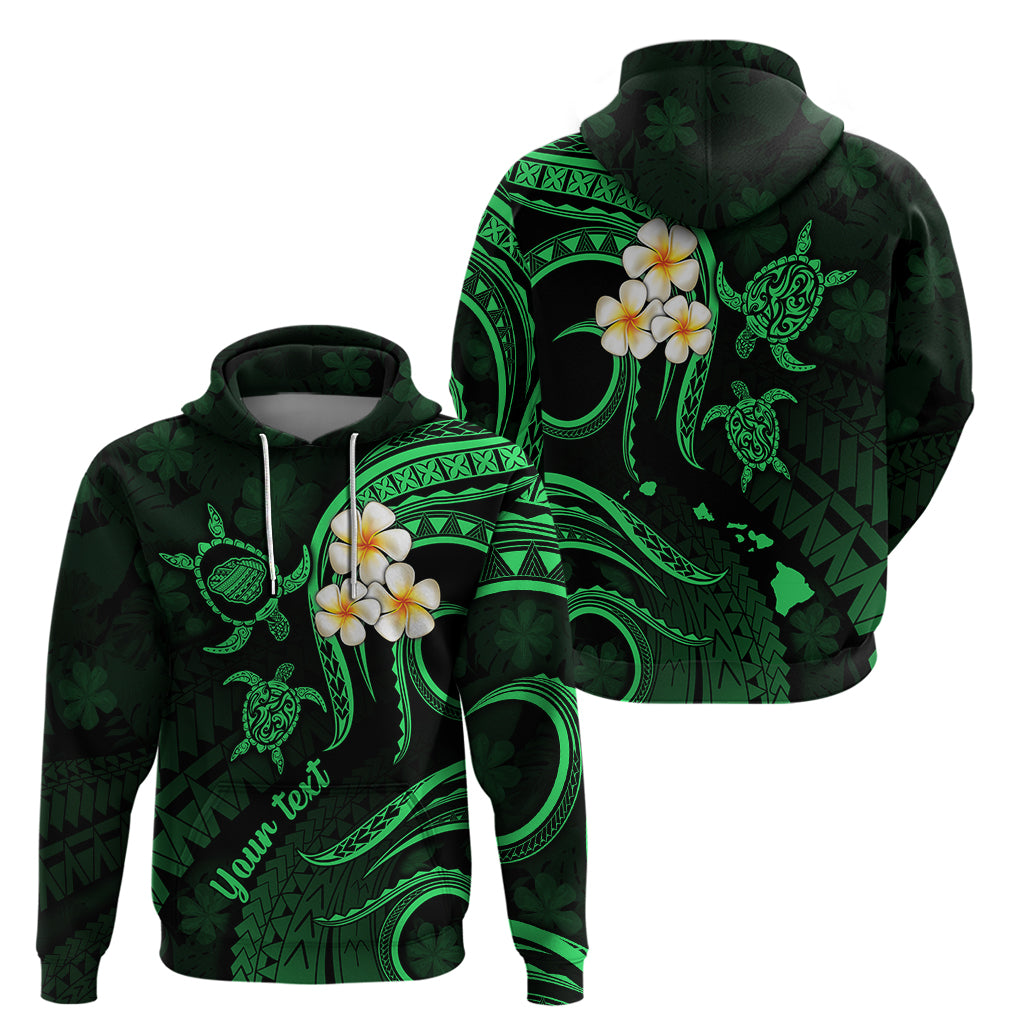 Personalised Kauai Hawaii Hoodie Polynesian Tattoo and Pacific Plumeria Green Vibe - Wonder Print Shop