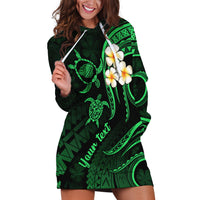 Personalised Kauai Hawaii Hoodie Dress Polynesian Tattoo and Pacific Plumeria Green Vibe - Wonder Print Shop