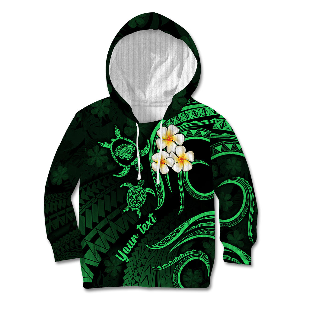 Personalised Kauai Hawaii Kid Hoodie Polynesian Tattoo and Pacific Plumeria Green Vibe - Wonder Print Shop
