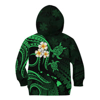 Personalised Kauai Hawaii Kid Hoodie Polynesian Tattoo and Pacific Plumeria Green Vibe - Wonder Print Shop