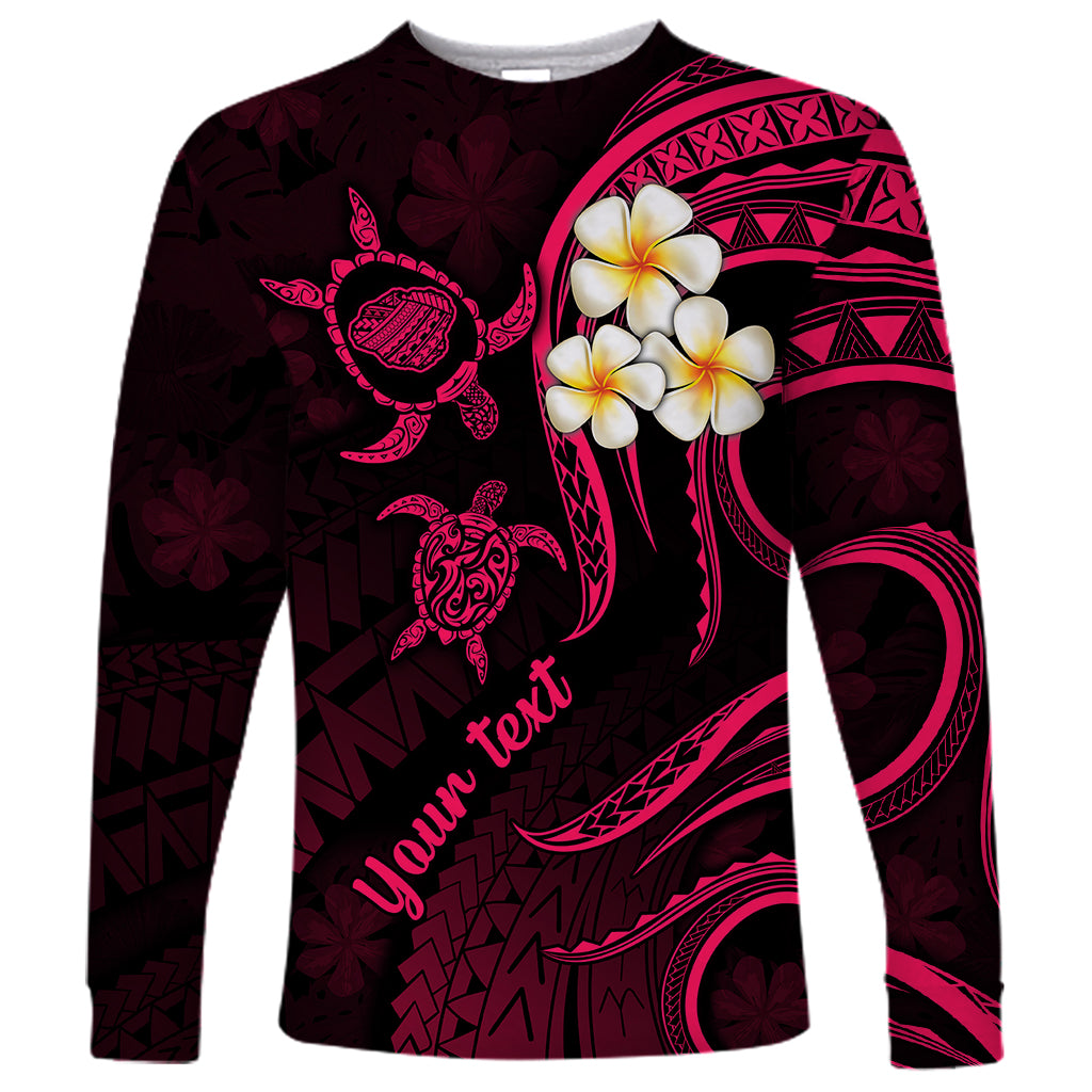 Personalised Kauai Hawaii Long Sleeve Shirt Polynesian Tattoo and Pacific Plumeria Pink Vibe - Wonder Print Shop
