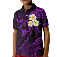 Personalised Kauai Hawaii Kid Polo Shirt Polynesian Tattoo and Pacific Plumeria Purple Vibe - Wonder Print Shop