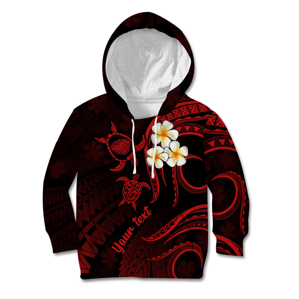 Personalised Kauai Hawaii Kid Hoodie Polynesian Tattoo and Pacific Plumeria Red Vibe - Wonder Print Shop