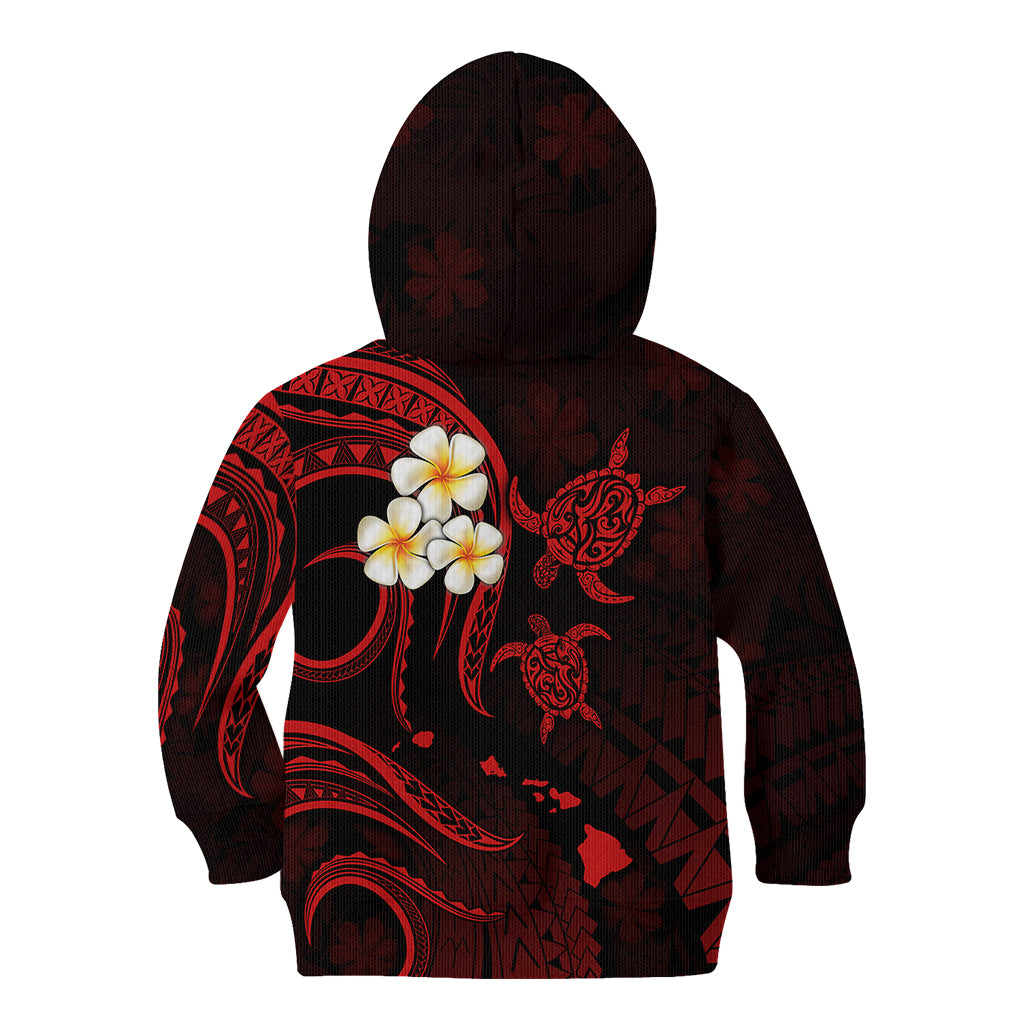 Personalised Kauai Hawaii Kid Hoodie Polynesian Tattoo and Pacific Plumeria Red Vibe - Wonder Print Shop