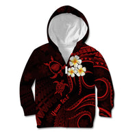 Personalised Kauai Hawaii Kid Hoodie Polynesian Tattoo and Pacific Plumeria Red Vibe - Wonder Print Shop