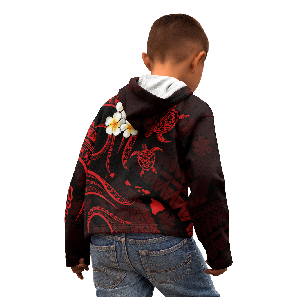 Personalised Kauai Hawaii Kid Hoodie Polynesian Tattoo and Pacific Plumeria Red Vibe - Wonder Print Shop