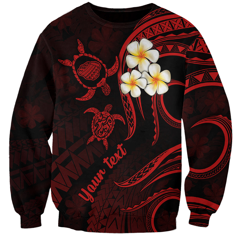 Personalised Kauai Hawaii Sweatshirt Polynesian Tattoo and Pacific Plumeria Red Vibe - Wonder Print Shop