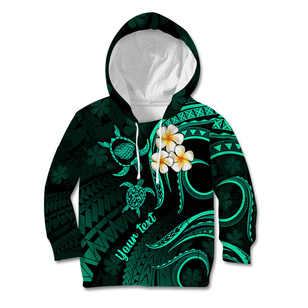 Personalised Kauai Hawaii Kid Hoodie Polynesian Tattoo and Pacific Plumeria Turquoise Vibe - Wonder Print Shop