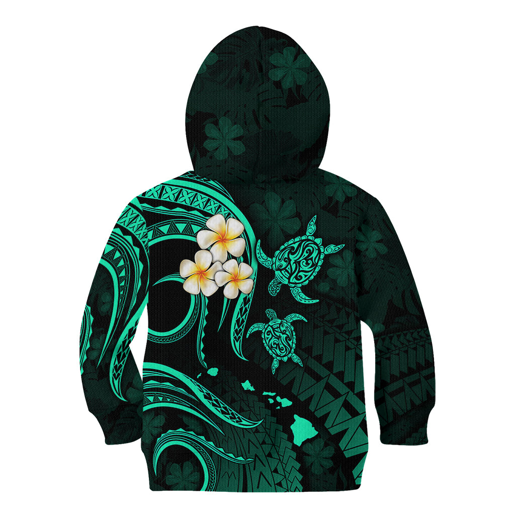 Personalised Kauai Hawaii Kid Hoodie Polynesian Tattoo and Pacific Plumeria Turquoise Vibe - Wonder Print Shop