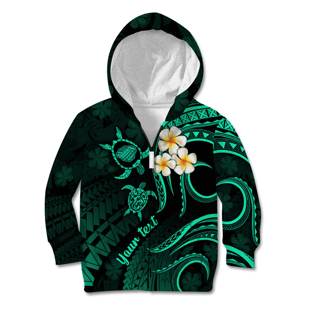 Personalised Kauai Hawaii Kid Hoodie Polynesian Tattoo and Pacific Plumeria Turquoise Vibe - Wonder Print Shop
