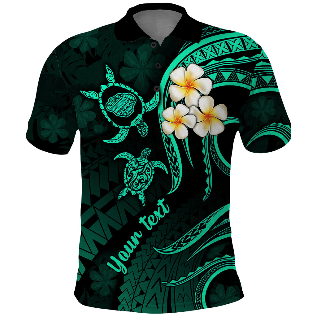 Personalised Kauai Hawaii Polo Shirt Polynesian Tattoo and Pacific Plumeria Turquoise Vibe - Wonder Print Shop