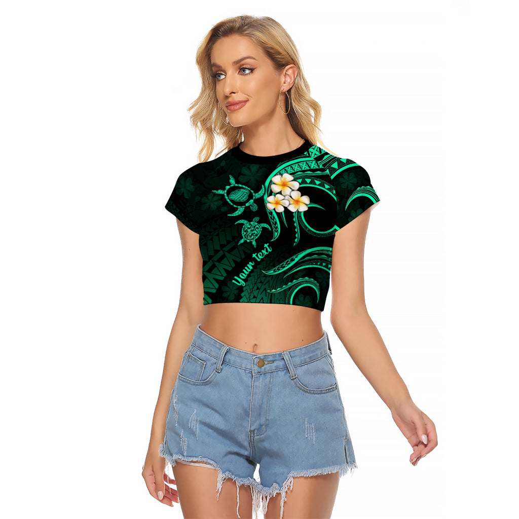 Personalised Kauai Hawaii Raglan Cropped T Shirt Polynesian Tattoo and Pacific Plumeria Turquoise Vibe - Wonder Print Shop