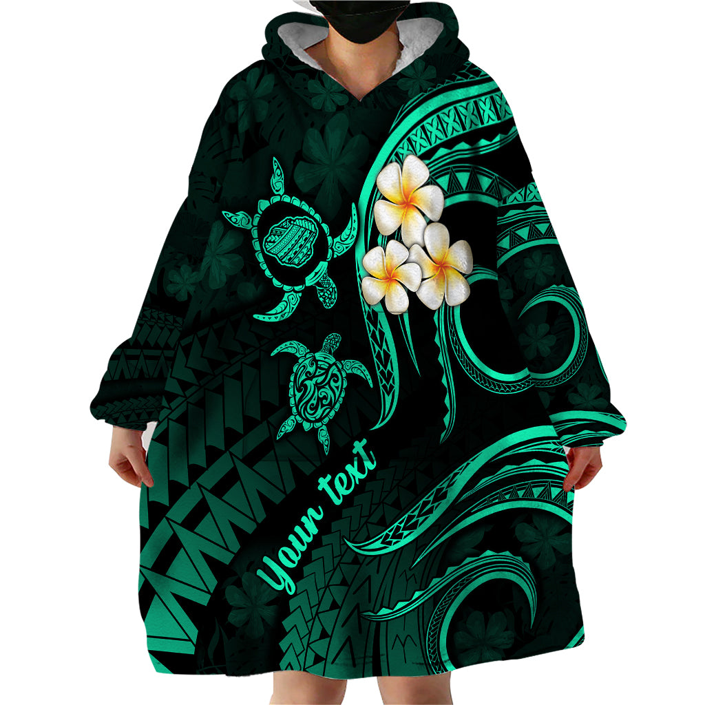 Personalised Kauai Hawaii Wearable Blanket Hoodie Polynesian Tattoo and Pacific Plumeria Turquoise Vibe - Wonder Print Shop