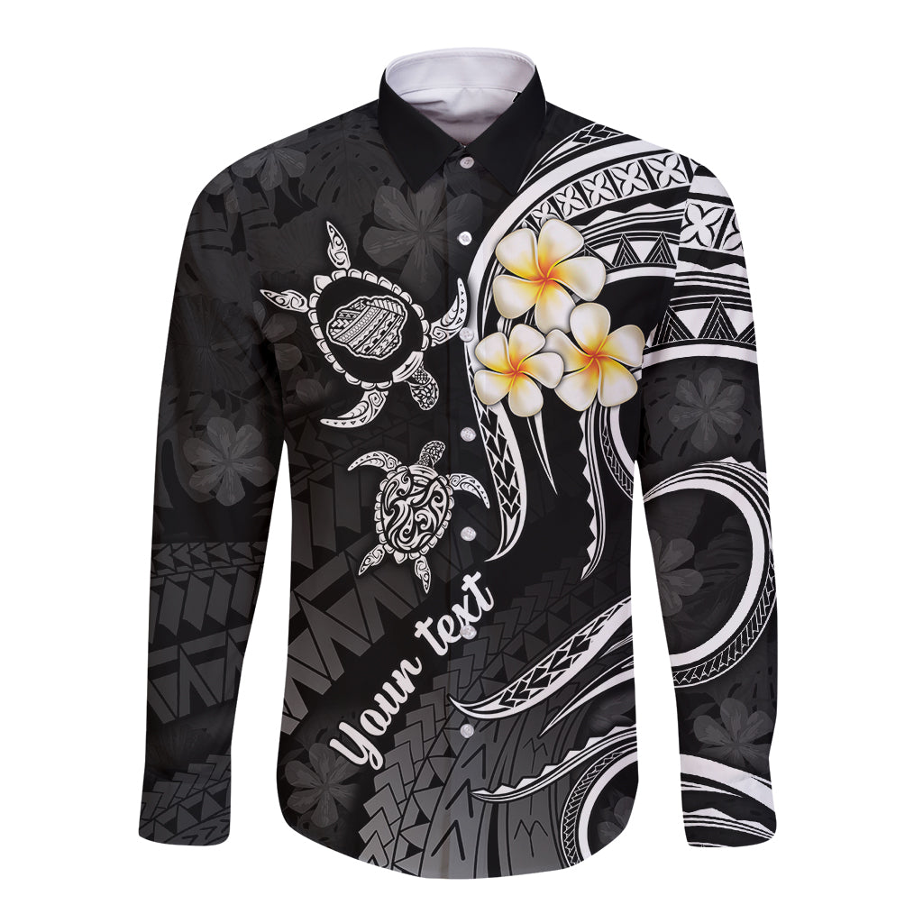 Personalised Kauai Hawaii Long Sleeve Button Shirt Polynesian Tattoo and Pacific Plumeria White Vibe - Wonder Print Shop