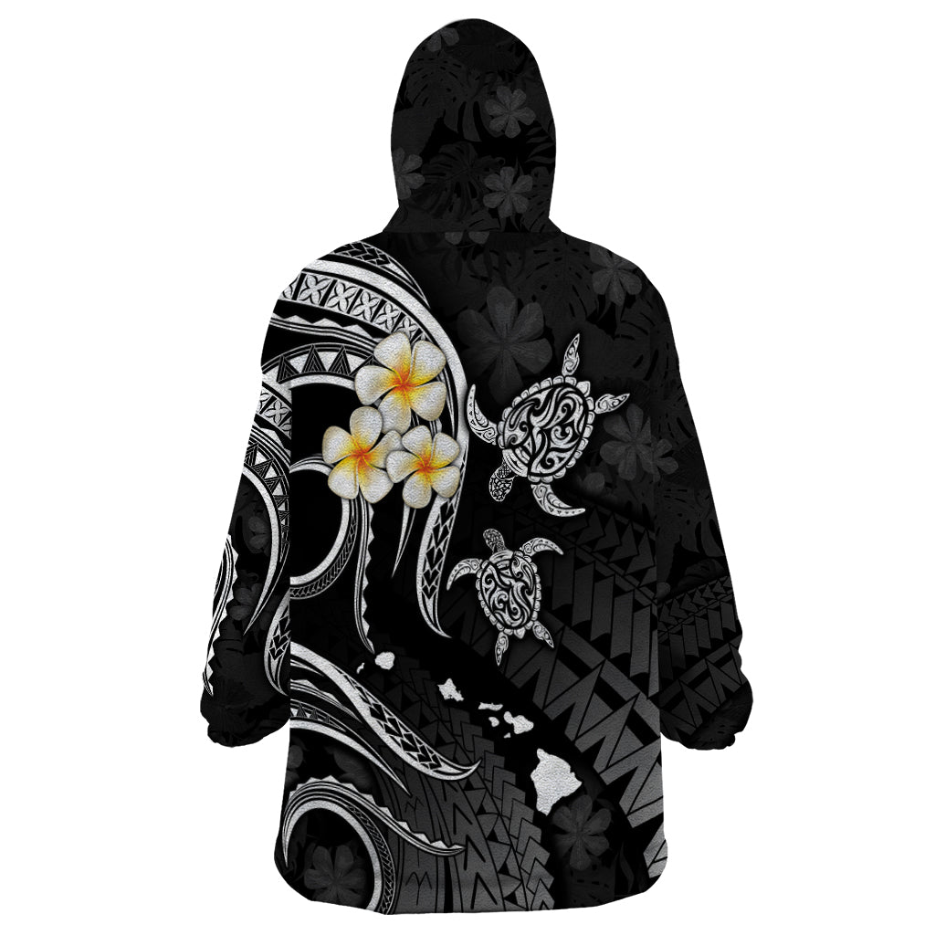 Personalised Kauai Hawaii Wearable Blanket Hoodie Polynesian Tattoo and Pacific Plumeria White Vibe - Wonder Print Shop