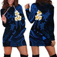 Personalised Kahoolawe Hawaii Hoodie Dress Polynesian Tattoo and Pacific Plumeria Blue Vibe - Wonder Print Shop
