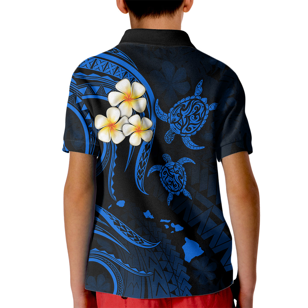 Personalised Kahoolawe Hawaii Kid Polo Shirt Polynesian Tattoo and Pacific Plumeria Blue Vibe - Wonder Print Shop