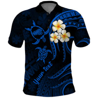 Personalised Kahoolawe Hawaii Polo Shirt Polynesian Tattoo and Pacific Plumeria Blue Vibe - Wonder Print Shop