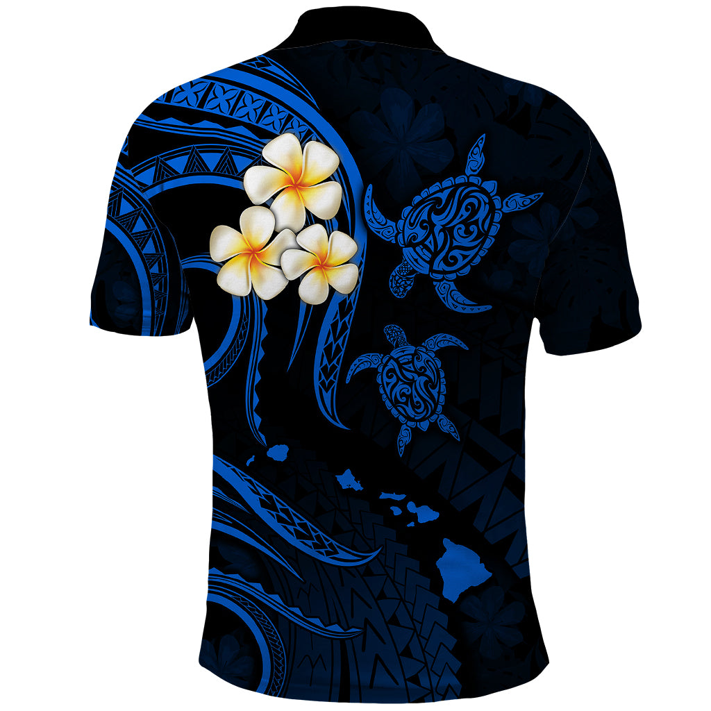 Personalised Kahoolawe Hawaii Polo Shirt Polynesian Tattoo and Pacific Plumeria Blue Vibe - Wonder Print Shop