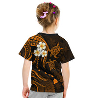 Personalised Kahoolawe Hawaii Kid T Shirt Polynesian Tattoo and Pacific Plumeria Gold Vibe - Wonder Print Shop